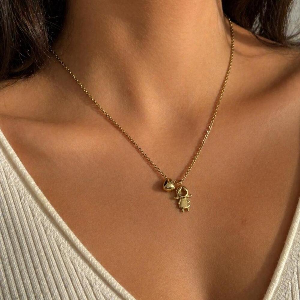 Gold Girl Charm Necklace – Dainty Minimalist Pendant Necklace with Cute Charm
